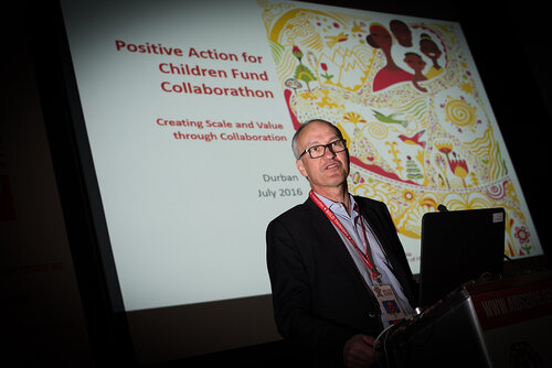 21st International AIDS Conference (AIDS 2016), Durban, South Africa. Photo shows: The Positive Action for Children Fund Collaborathon. Speaker: Dominique Limet. Photo©International AIDS Society/Marcus Rose