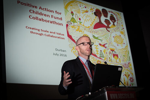21st International AIDS Conference (AIDS 2016), Durban, South Africa. Photo shows: The Positive Action for Children Fund Collaborathon. Speaker: Owen Ryan. Photo©International AIDS Society/Marcus Rose