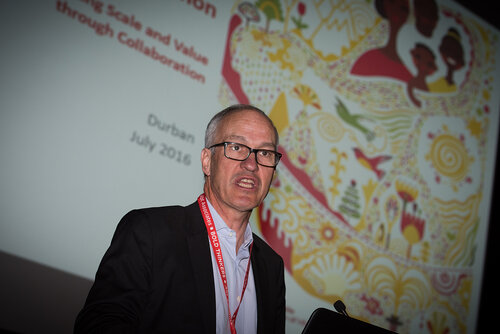 21st International AIDS Conference (AIDS 2016), Durban, South Africa. Photo shows: The Positive Action for Children Fund Collaborathon. Speaker: Dominique Limet. Photo©International AIDS Society/Marcus Rose