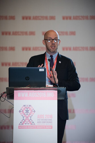 21st International AIDS Conference (AIDS 2016), Durban, South Africa. Photo shows: The Positive Action for Children Fund Collaborathon. Speaker: Owen Ryan. Photo©International AIDS Society/Marcus Rose