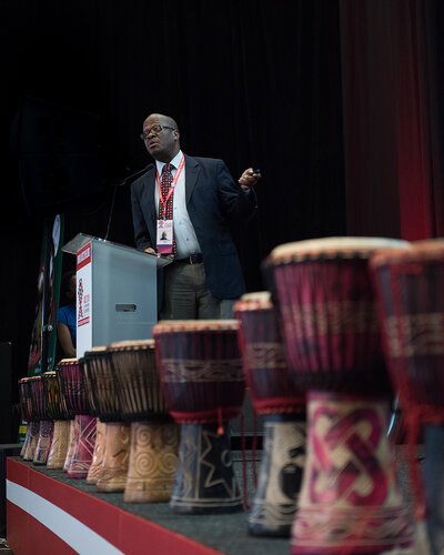 21st International AIDS Conference (AIDS 2016), Durban, South Africa. Photo shows: In Our Voice: Positive Stories! Positive Teens! Positive Lives! Speaker: Mogomotsi Matshaba. Photo©International AIDS Society/Marcus Rose