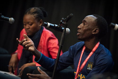 21st International AIDS Conference (AIDS 2016), Durban, South Africa. Photo shows: In Our Voice: Positive Stories! Positive Teens! Positive Lives! Speaker: Fredy Mwakanyamale. Photo©International AIDS Society/Marcus Rose