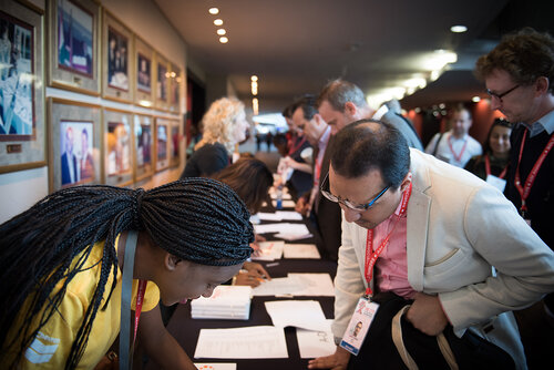 21st International AIDS Conference (AIDS 2016), Durban, South Africa.
Photo shows: Registration for TB2016. Photo©International AIDS Society/Marcus Rose