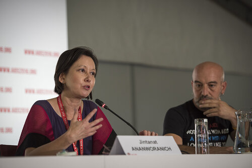 21st International AIDS Conference (AIDS 2016), Durban, South Africa.
Photo shows Jintanat Ananworanich, Global Scientific Strategy Co-author, speaking at the Towards an HIV Cure Press Conference.
Photo©International AIDS Society/Steve Forrest/Workers' Photos