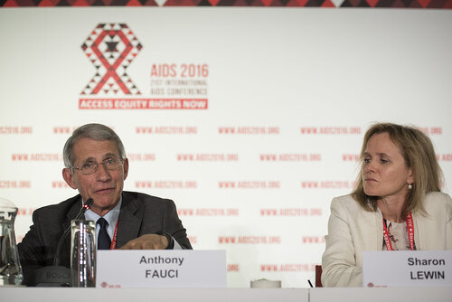 21st International AIDS Conference (AIDS 2016), Durban, South Africa.
Photo shows (left to right): Anthony Fauci, NIAID Director and Sharon Lewin, The Doherty Institute, University of Melbourne, during the Towards an HIV Cure Press Conference.
Photo©International AIDS Society/Steve Forrest/Workers' Photos