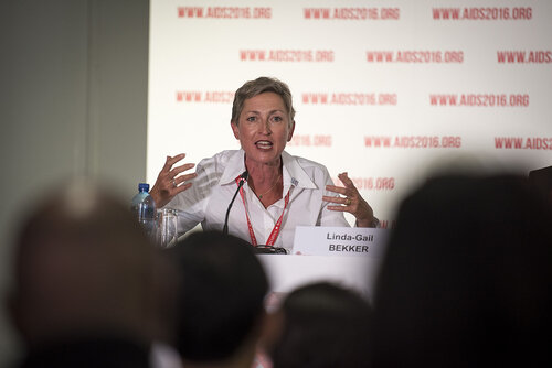 21st International AIDS Conference (AIDS 2016), Durban, South Africa.
Photo shows Linda-Gail Bekker, from the Desmond Tutu HIV Centre speaking at the TB2016 Press Conference.
Photo©International AIDS Society/Steve Forrest/Workers' Photos