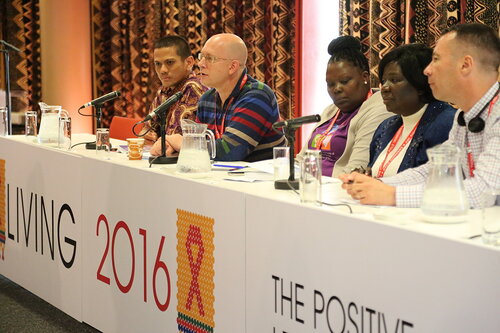 21st International AIDS Conference (AIDS 2016), Durban, South Africa.
Edo Agustian, Ron Macinnis, Lillian Mworeko, Annie Banda and Andrew Seale
The Positive Leadership Summit  - Breakout Sessions Room MR22
Photo©International AIDS Society/Abhi Indrarajan