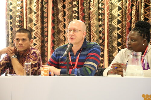 21st International AIDS Conference (AIDS 2016), Durban, South Africa.
Edo Agustian, Ron Macinnis, Lillian Mworeko
The Positive Leadership Summit  - Breakout Sessions Room MR22
Photo©International AIDS Society/Abhi Indrarajan