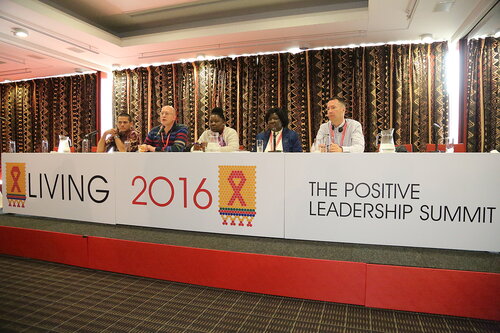 21st International AIDS Conference (AIDS 2016), Durban, South Africa.
Edo Agustian, Ron Macinnis, Lillian Mworeko, Annie Banda and Andrew Seale
The Positive Leadership Summit  - Breakout Sessions Room MR22
Photo©International AIDS Society/Abhi Indrarajan