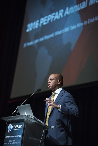 21st International AIDS Conference (AIDS 2016), Durban, South Africa.
Photo shows Patrick Gaspard, U.S. Ambassador to the Republic of South Africa speaking at the PEPFAR Annual Meeting.
Photo©International AIDS Society/Steve Forrest/Workers' Photos