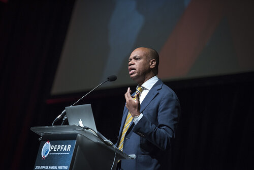 21st International AIDS Conference (AIDS 2016), Durban, South Africa.
Photo shows Patrick Gaspard, U.S. Ambassador to the Republic of South Africa speaking at the PEPFAR Annual Meeting.
Photo©International AIDS Society/Steve Forrest/Workers' Photos