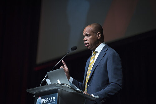 21st International AIDS Conference (AIDS 2016), Durban, South Africa.
Photo shows Patrick Gaspard, U.S. Ambassador to the Republic of South Africa speaking at the PEPFAR Annual Meeting.
Photo©International AIDS Society/Steve Forrest/Workers' Photos