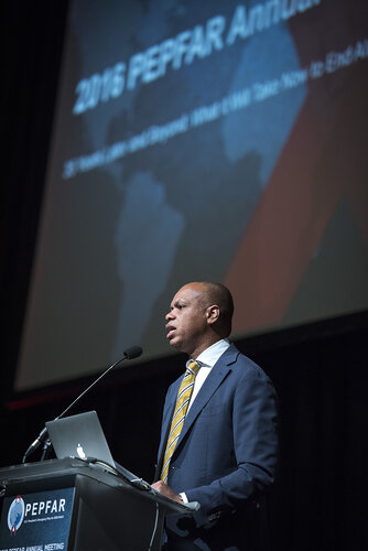 21st International AIDS Conference (AIDS 2016), Durban, South Africa.
Photo shows Patrick Gaspard, U.S. Ambassador to the Republic of South Africa speaking at the PEPFAR Annual Meeting.
Photo©International AIDS Society/Steve Forrest/Workers' Photos