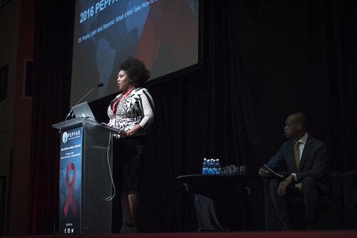 21st International AIDS Conference (AIDS 2016), Durban, South Africa.
Photo shows Her Royal Highness Princess Mukelile Zulu of South Africa speaking at the PEPFAR Annual Meeting.
Photo©International AIDS Society/Steve Forrest/Workers' Photos