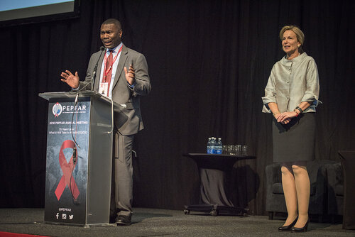 21st International AIDS Conference (AIDS 2016), Durban, South Africa.
Photo shows Mark Brown from PEPFAR speaking at the PEPFAR Annual Awards ceremony.
Photo©International AIDS Society/Steve Forrest/Workers' Photos