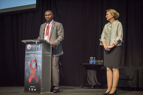 21st International AIDS Conference (AIDS 2016), Durban, South Africa.
Photo shows Mark Brown from PEPFAR speaking at the PEPFAR Annual Awards ceremony.
Photo©International AIDS Society/Steve Forrest/Workers' Photos