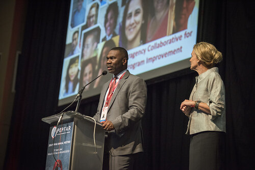 21st International AIDS Conference (AIDS 2016), Durban, South Africa.
Photo shows Mark Brown from PEPFAR speaking at the PEPFAR Annual Awards ceremony.
Photo©International AIDS Society/Steve Forrest/Workers' Photos
