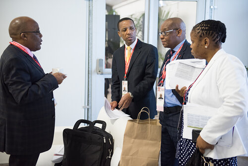 21st International AIDS Conference (AIDS 2016), Durban, South Africa. Photo shows: UNDP Press Conference. Aaron Motsoaledi (L) Minister of Health (South Africa). Photo©International AIDS Society/Marcus Rose