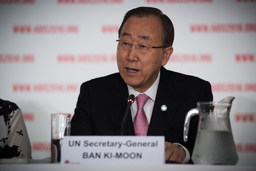 21st International AIDS Conference (AIDS 2016), Durban, South Africa. Photo shows: UNDP Press Conference. Ban Ki-moon. Photo©International AIDS Society/Marcus Rose