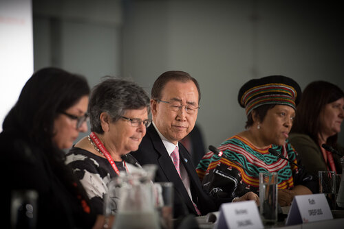21st International AIDS Conference (AIDS 2016), Durban, South Africa. Photo shows: UNDP Press Conference. (L-R) Mandeep Dhaliwal, Ruth Dreifuss, Ban Ki-moon, Malebona Precious Matsoso, Lorena Di Giano. Photo©International AIDS Society/Marcus Rose