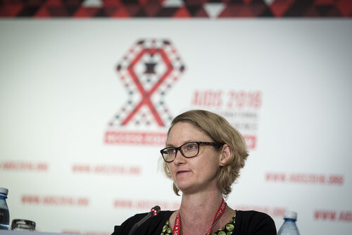 21st International AIDS Conference (AIDS 2016), Durban, South Africa.
Photo shows HIV Prevention and Treatment among Women and Girls" Press Conference.
From left to right: Lynda Stranix-Chibanda, Pediatrician and Lecturer, University of Zimbabwe-University of California San Francisco Collaborative.
Photo©International AIDS Society/Steve Forrest/Workers' Photos