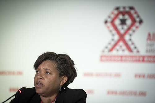 21st International AIDS Conference (AIDS 2016), Durban, South Africa.
Photo shows HIV Prevention and Treatment among Women and Girls" Press Conference.
From left to right: Kimberly Smith, Vice President for Global Medical Strategy and Head of Research and Development, ViiV Healthcare.
Photo©International AIDS Society/Steve Forrest/Workers' Photos