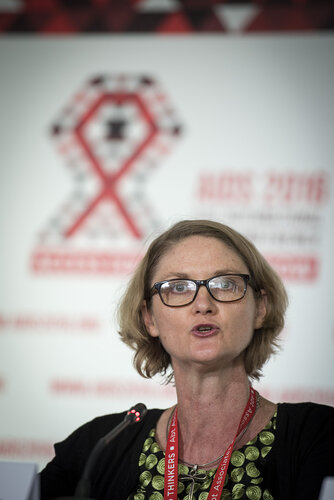 21st International AIDS Conference (AIDS 2016), Durban, South Africa.
Photo shows HIV Prevention and Treatment among Women and Girls" Press Conference.
From left to right: Lynda Stranix-Chibanda, Pediatrician and Lecturer, University of Zimbabwe-University of California San Francisco Collaborative.
Photo©International AIDS Society/Steve Forrest/Workers' Photos