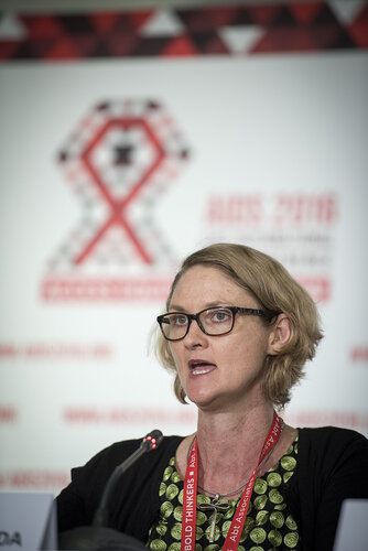 21st International AIDS Conference (AIDS 2016), Durban, South Africa.
Photo shows HIV Prevention and Treatment among Women and Girls" Press Conference.
From left to right: Lynda Stranix-Chibanda, Pediatrician and Lecturer, University of Zimbabwe-University of California San Francisco Collaborative.
Photo©International AIDS Society/Steve Forrest/Workers' Photos