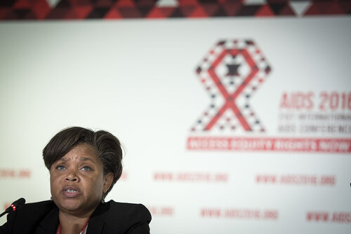 21st International AIDS Conference (AIDS 2016), Durban, South Africa.
Photo shows HIV Prevention and Treatment among Women and Girls" Press Conference.
From left to right: Kimberly Smith, Vice President for Global Medical Strategy and Head of Research and Development, ViiV Healthcare.
Photo©International AIDS Society/Steve Forrest/Workers' Photos