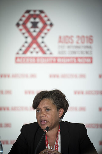21st International AIDS Conference (AIDS 2016), Durban, South Africa.
Photo shows HIV Prevention and Treatment among Women and Girls" Press Conference.
From left to right: Kimberly Smith, Vice President for Global Medical Strategy and Head of Research and Development, ViiV Healthcare.
Photo©International AIDS Society/Steve Forrest/Workers' Photos
