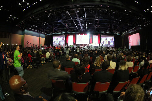 21st International AIDS Conference (AIDS 2016), Durban, South Africa.
Monday 18th July 2016, VENUE : Durban ICC Main Hall
Opening Ceremony
Activists called up to the front of the stage during a speech
Photo©International AIDS Society/Abhi Indrarajan