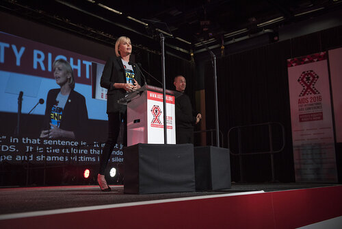 21st International AIDS Conference (AIDS 2016), Durban, South Africa.
Photo shows Charlize Theron, from the Charlize Theron Outreach Project, United States, speaking at the Opening Ceremony.
Photo©International AIDS Society/Steve Forrest/Workers' Photos