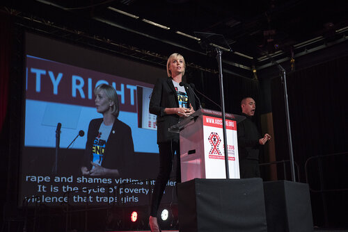 21st International AIDS Conference (AIDS 2016), Durban, South Africa.
Photo shows Charlize Theron, from the Charlize Theron Outreach Project, United States, speaking at the Opening Ceremony.
Photo©International AIDS Society/Steve Forrest/Workers' Photos