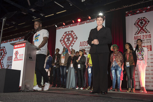 21st International AIDS Conference (AIDS 2016), Durban, South Africa.
Photo shows Charlize Theron, from the Charlize Theron Outreach Project, United States, speaking at the Opening Ceremony.
Photo©International AIDS Society/Steve Forrest/Workers' Photos
