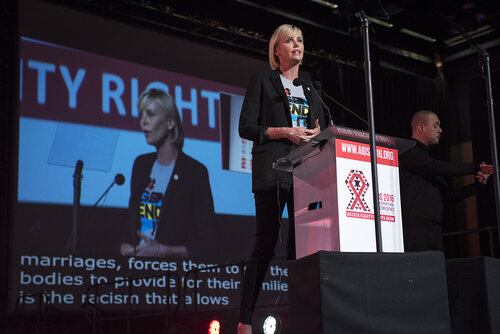 21st International AIDS Conference (AIDS 2016), Durban, South Africa.
Photo shows Charlize Theron, from the Charlize Theron Outreach Project, United States, speaking at the Opening Ceremony.
Photo©International AIDS Society/Steve Forrest/Workers' Photos