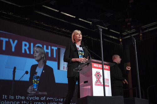 21st International AIDS Conference (AIDS 2016), Durban, South Africa.
Photo shows Charlize Theron, from the Charlize Theron Outreach Project, United States, speaking at the Opening Ceremony.
Photo©International AIDS Society/Steve Forrest/Workers' Photos