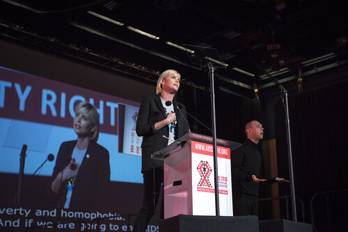 21st International AIDS Conference (AIDS 2016), Durban, South Africa.
Photo shows Charlize Theron, from the Charlize Theron Outreach Project, United States, speaking at the Opening Ceremony.
Photo©International AIDS Society/Steve Forrest/Workers' Photos