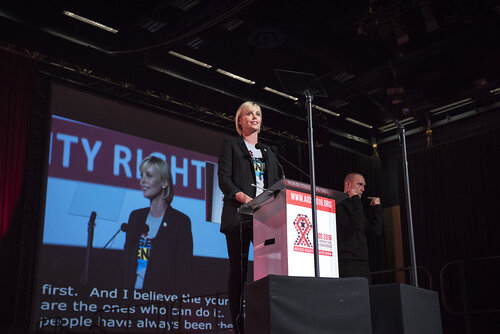 21st International AIDS Conference (AIDS 2016), Durban, South Africa.
Photo shows Charlize Theron, from the Charlize Theron Outreach Project, United States, speaking at the Opening Ceremony.
Photo©International AIDS Society/Steve Forrest/Workers' Photos