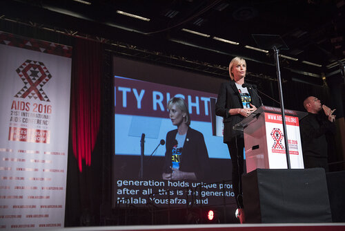 21st International AIDS Conference (AIDS 2016), Durban, South Africa.
Photo shows Charlize Theron, from the Charlize Theron Outreach Project, United States, speaking at the Opening Ceremony.
Photo©International AIDS Society/Steve Forrest/Workers' Photos