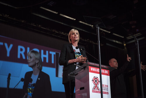 21st International AIDS Conference (AIDS 2016), Durban, South Africa.
Photo shows Charlize Theron, from the Charlize Theron Outreach Project, United States, speaking at the Opening Ceremony.
Photo©International AIDS Society/Steve Forrest/Workers' Photos