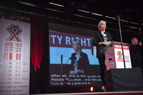 21st International AIDS Conference (AIDS 2016), Durban, South Africa.
Photo shows Charlize Theron, from the Charlize Theron Outreach Project, United States, speaking at the Opening Ceremony.
Photo©International AIDS Society/Steve Forrest/Workers' Photos
