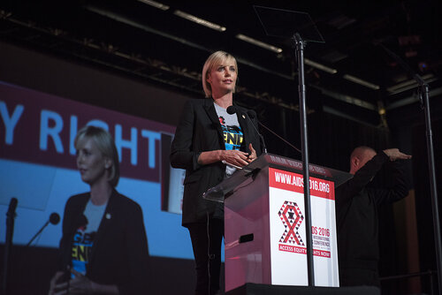 21st International AIDS Conference (AIDS 2016), Durban, South Africa.
Photo shows Charlize Theron, from the Charlize Theron Outreach Project, United States, speaking at the Opening Ceremony.
Photo©International AIDS Society/Steve Forrest/Workers' Photos