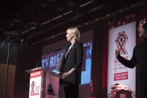 21st International AIDS Conference (AIDS 2016), Durban, South Africa.
Photo shows Charlize Theron, from the Charlize Theron Outreach Project, United States, speaking at the Opening Ceremony.
Photo©International AIDS Society/Steve Forrest/Workers' Photos
