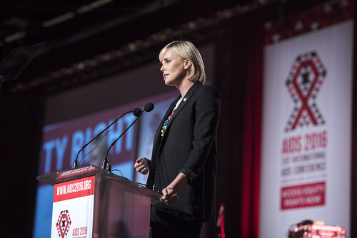 21st International AIDS Conference (AIDS 2016), Durban, South Africa.
Photo shows Charlize Theron, from the Charlize Theron Outreach Project, United States, speaking at the Opening Ceremony.
Photo©International AIDS Society/Steve Forrest/Workers' Photos