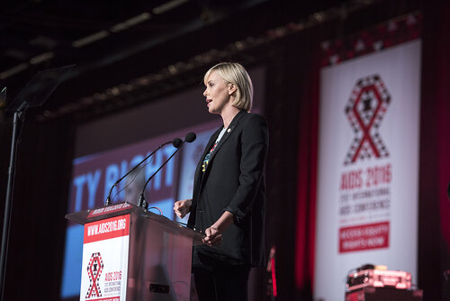 21st International AIDS Conference (AIDS 2016), Durban, South Africa.
Photo shows Charlize Theron, from the Charlize Theron Outreach Project, United States, speaking at the Opening Ceremony.
Photo©International AIDS Society/Steve Forrest/Workers' Photos