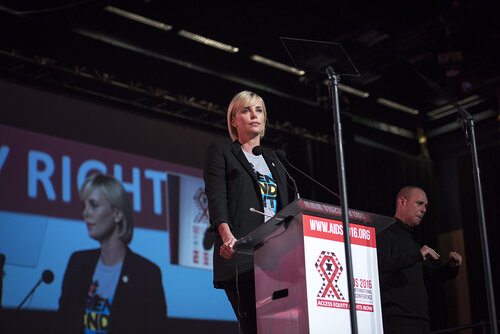 21st International AIDS Conference (AIDS 2016), Durban, South Africa.
Photo shows Charlize Theron, from the Charlize Theron Outreach Project, United States, speaking at the Opening Ceremony.
Photo©International AIDS Society/Steve Forrest/Workers' Photos