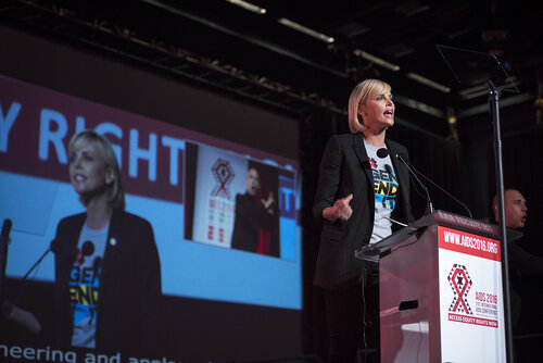21st International AIDS Conference (AIDS 2016), Durban, South Africa.
Photo shows Charlize Theron, from the Charlize Theron Outreach Project, United States, speaking at the Opening Ceremony.
Photo©International AIDS Society/Steve Forrest/Workers' Photos