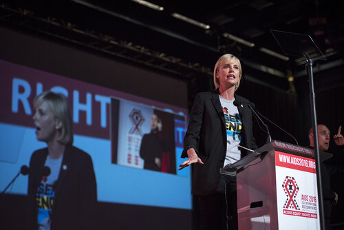 21st International AIDS Conference (AIDS 2016), Durban, South Africa.
Photo shows Charlize Theron, from the Charlize Theron Outreach Project, United States, speaking at the Opening Ceremony.
Photo©International AIDS Society/Steve Forrest/Workers' Photos