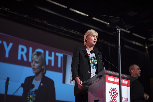 21st International AIDS Conference (AIDS 2016), Durban, South Africa.
Photo shows Charlize Theron, from the Charlize Theron Outreach Project, United States, speaking at the Opening Ceremony.
Photo©International AIDS Society/Steve Forrest/Workers' Photos