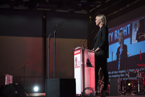 21st International AIDS Conference (AIDS 2016), Durban, South Africa.
Photo shows Charlize Theron, from the Charlize Theron Outreach Project, United States, speaking at the Opening Ceremony.
Photo©International AIDS Society/Steve Forrest/Workers' Photos